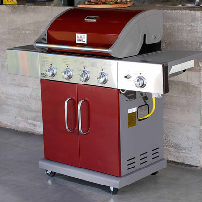 Parrilla Texas 4 Quemadores + Quemador Lateral BBQ401GCIR2#Rojo