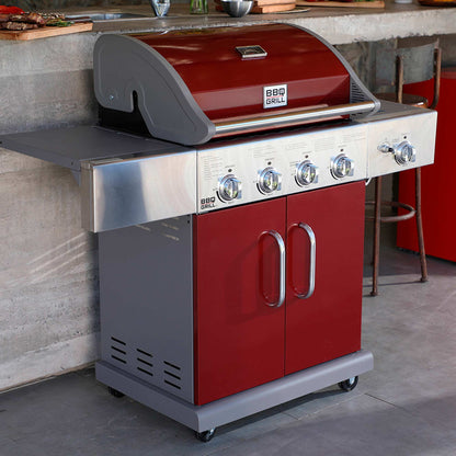 Parrilla Texas 4 Quemadores + Quemador Lateral BBQ401GCIR3#Rojo