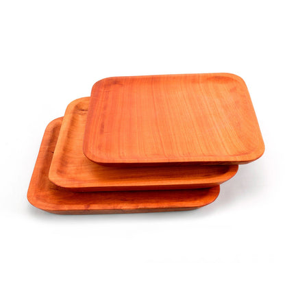 Pack 4 Platos Madera Cuadrado Asado L 26X26 Cm Milenaria Alerce1#Café