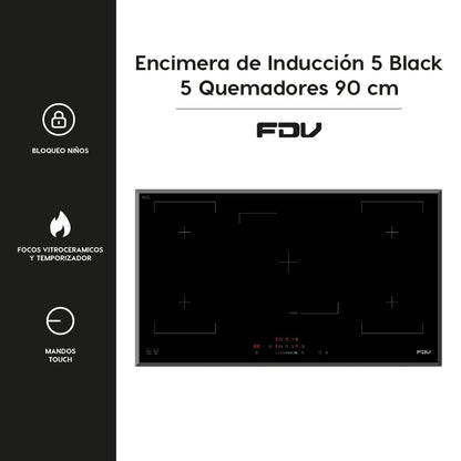 Encimera de Inducción 5 Black 5 Quemadores 90 cm FDV