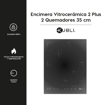 Encimera Vitrocerámica 2 Plus 2 Quemadores 35 cm Kubli