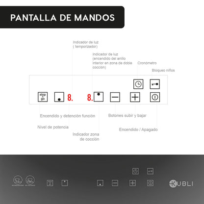 Encimera Vitrocerámica 2 Plus 2 Quemadores 35 cm Kubli