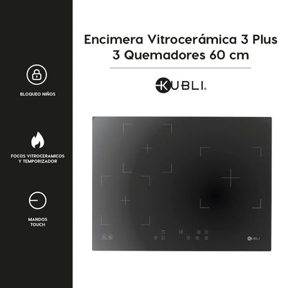 Encimera Vitrocerámica 3 Plus 3 Quemadores 60 cm Kubli