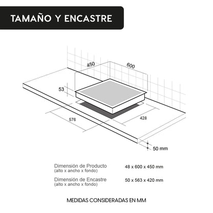 Encimera Vitrocerámica 3 Plus 3 Quemadores 60 cm Kubli