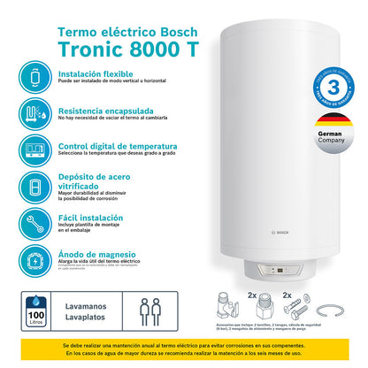 Termo Eléctrico 100 Lts TR8000T Bosch3#Blanco