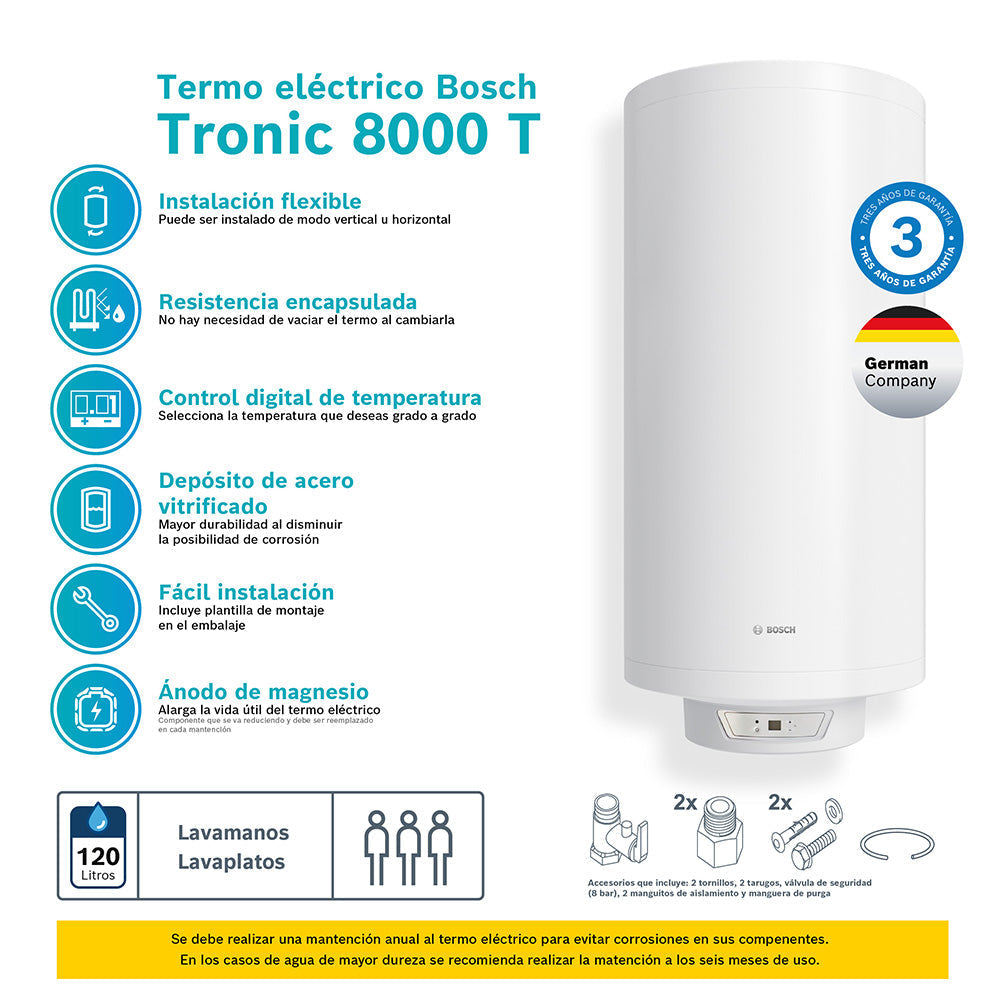 Termo Eléctrico 120 Lts TR8000T Bosch4#Blanco