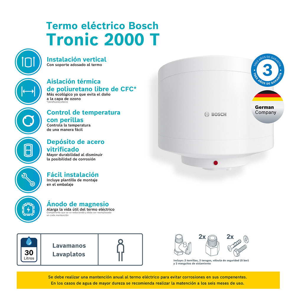 Termo Eléctrico 30 Lts TR2000T Bosch3#Blanco