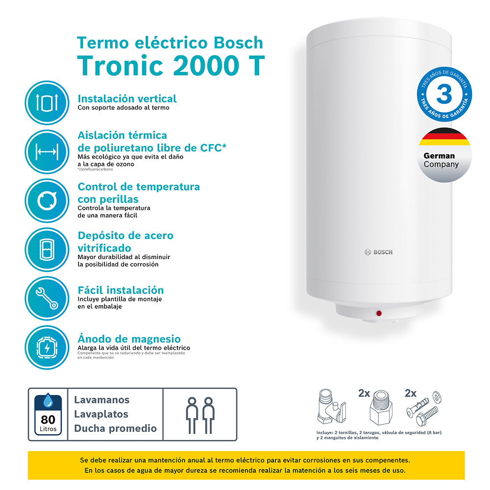 Termo Eléctrico 80 Litros TR2000T Bosch4#Blanco