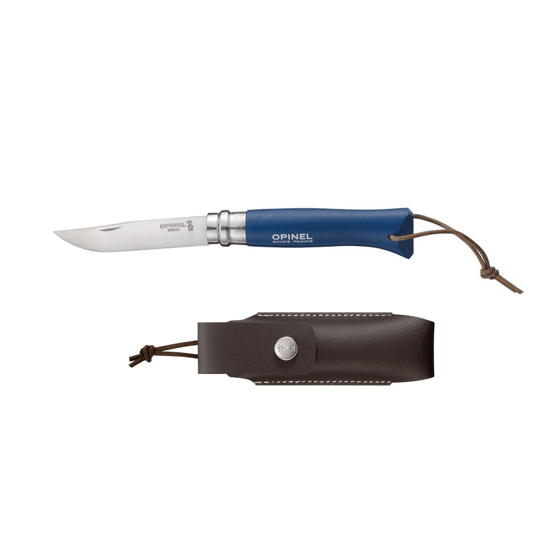 Cuchillo Trekking N°08 + Funda De Cuero Opinel3#Azul