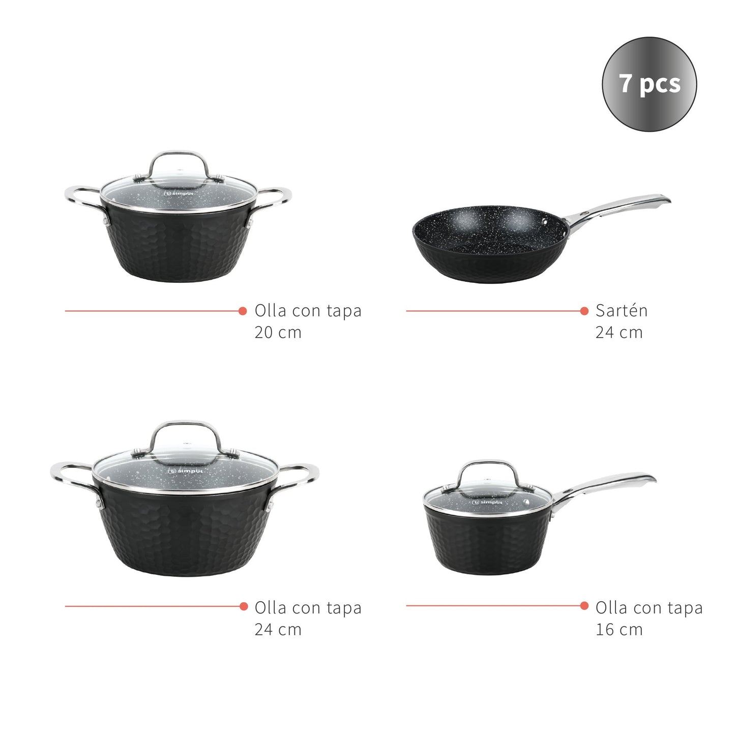 Batería de Cocina Antiadherente Copper 7 Pzs Simplit8#Sin color