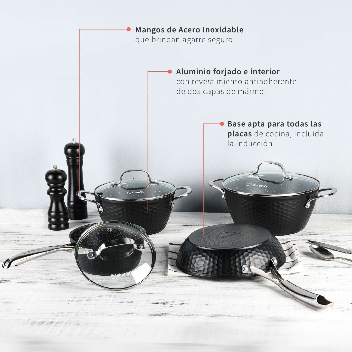 Batería de Cocina Antiadherente Copper 7 Pzs Simplit7#Sin color