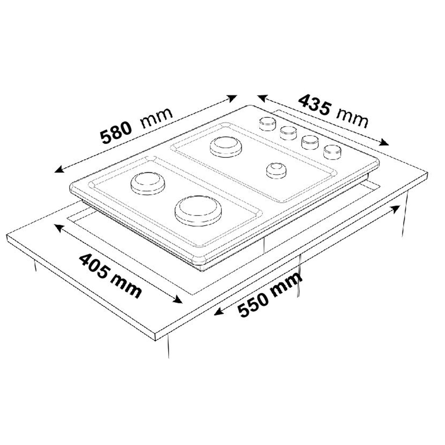 Encimera A Gas 4 Quemadores CEG-4600IN 58 Cm Sindelen4#Acero