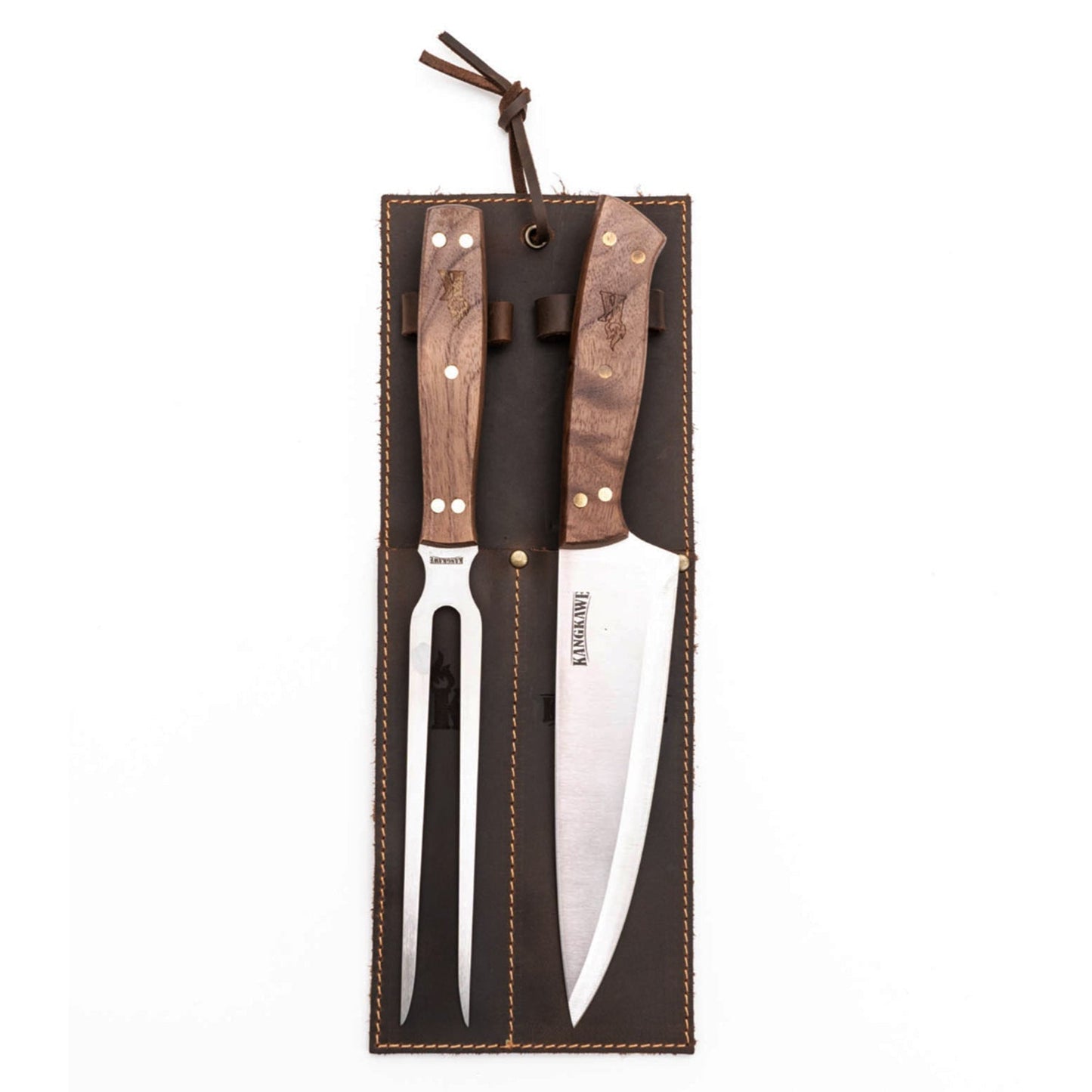 Set Tenedor + Cuchillo Parrillero F/Cuero Brown2#Acero