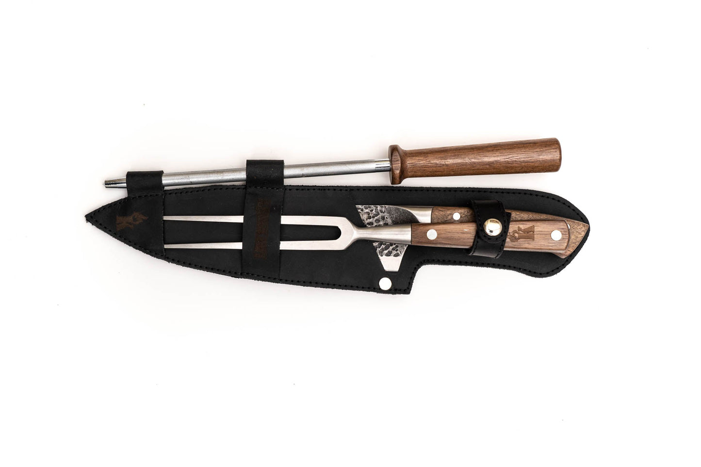 Trilogia En Cuero Pincho Pro + Cuchillo Curacavi + Astil4#Acero