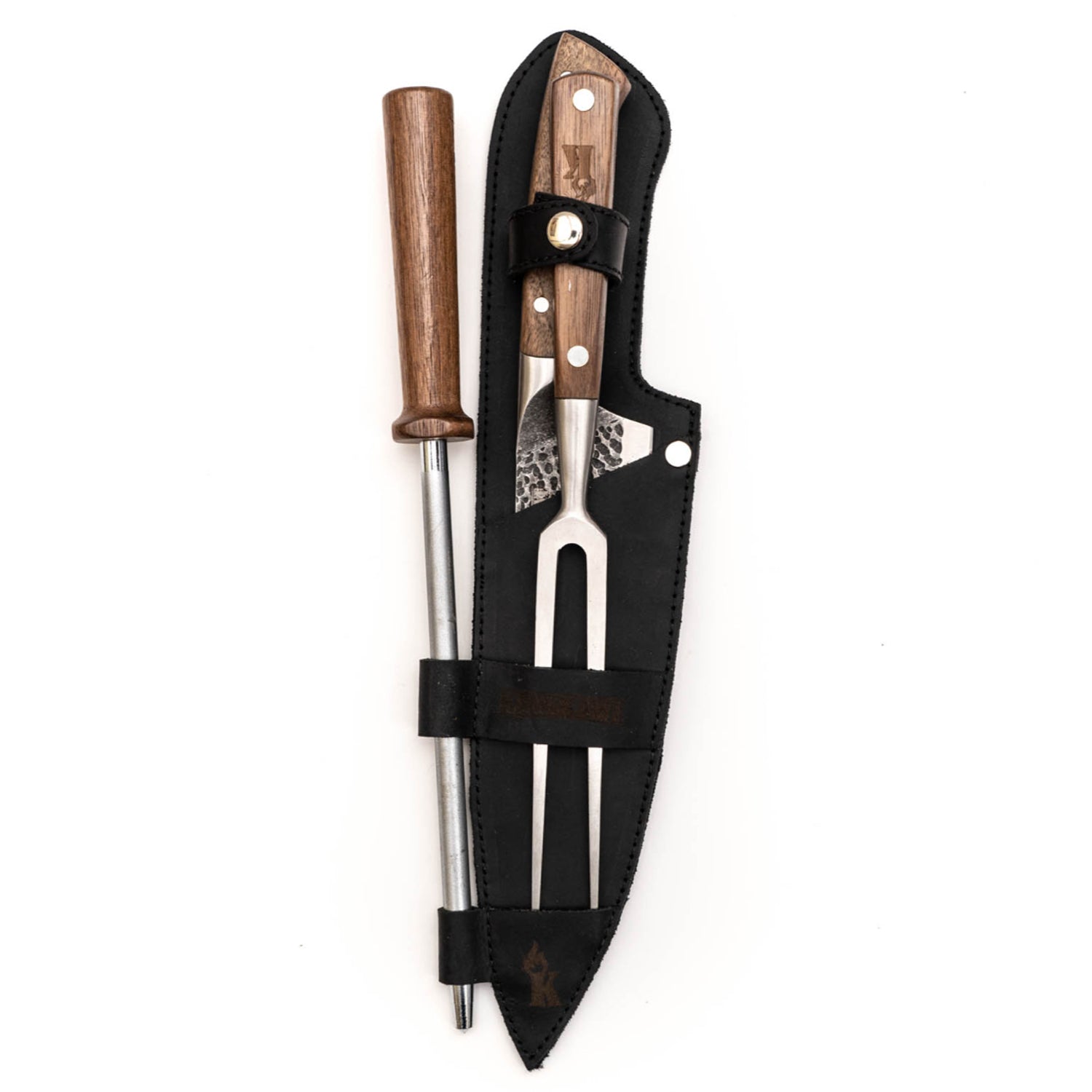 Trilogia En Cuero Pincho Pro + Cuchillo Curacavi + Astil2#Acero