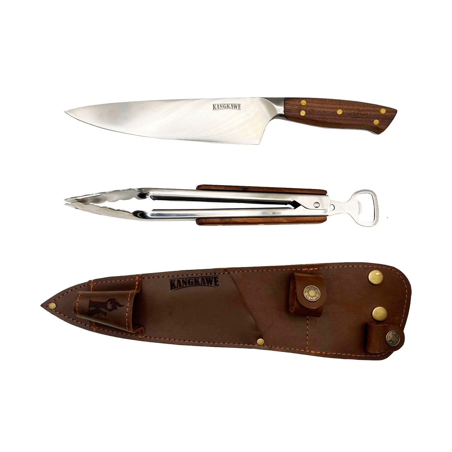 Duo Parrillero En Cuero Cuchillo Catemu + Tenaza 10 Pulgadas2#Acero