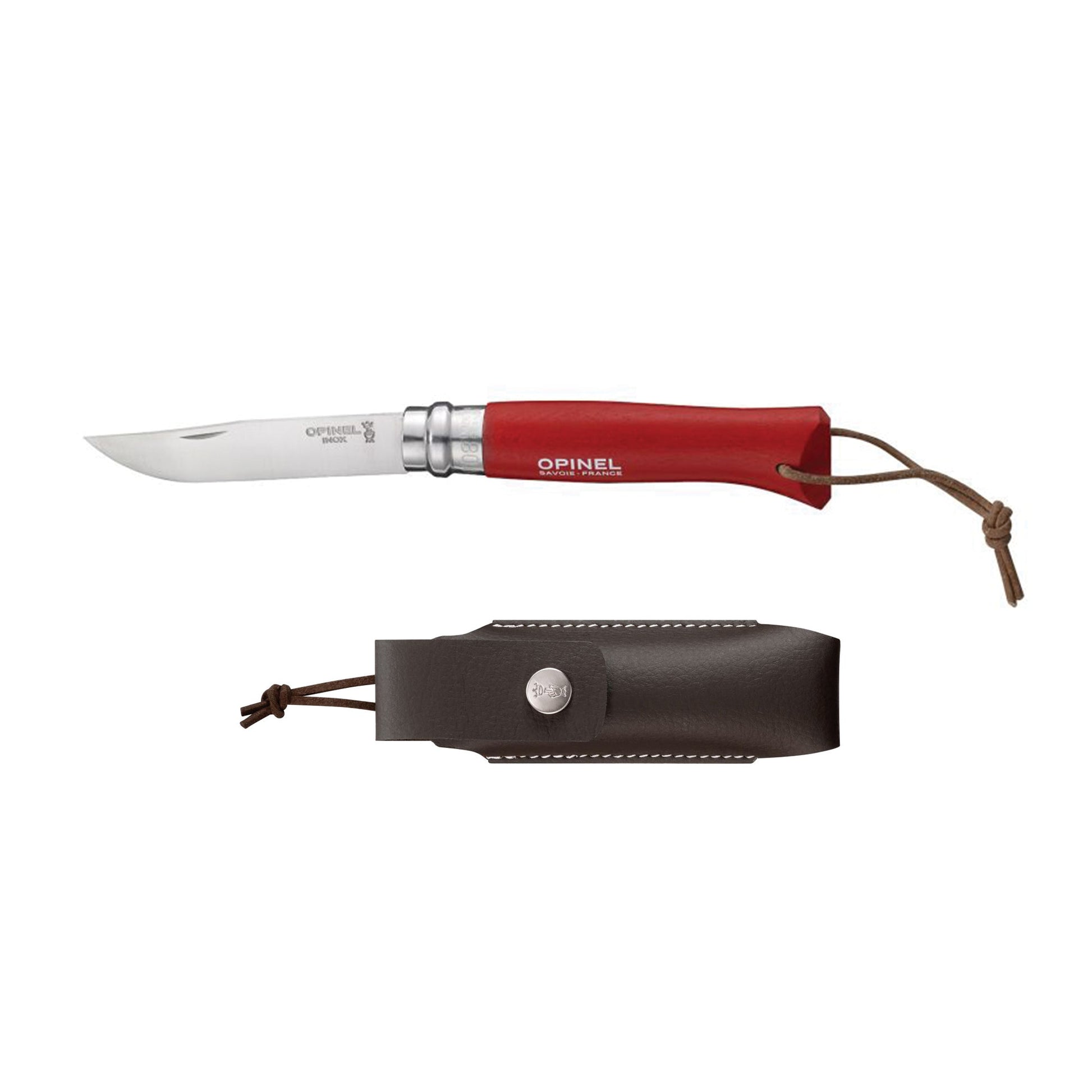 Cuchillo Trekking N°08 + Funda De Cuero Opinel4#Rojo