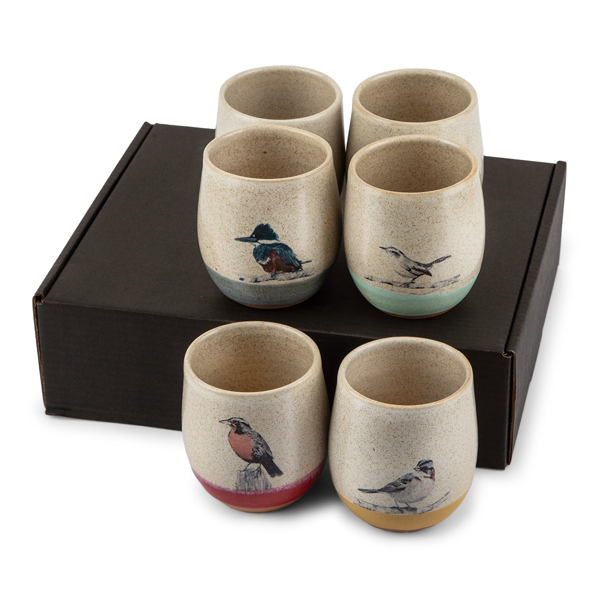 Pack 6 Vasos Cerámica Pajarito Milenaria Alerce2#Gris