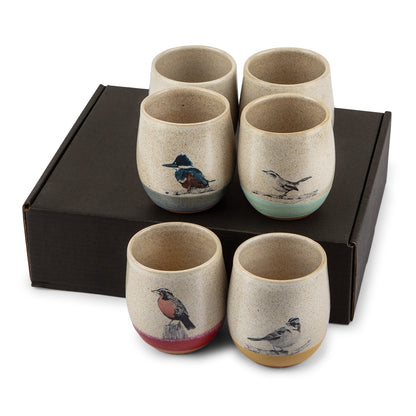 Pack 6 Vasos Cerámica Pajarito Milenaria Alerce2#Gris