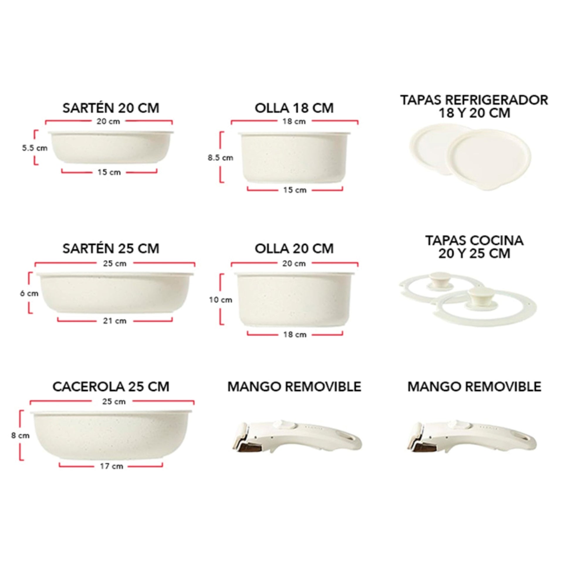 Batería De Cocina Con Mango Removible 11 Pzs Haussen7#Blanco