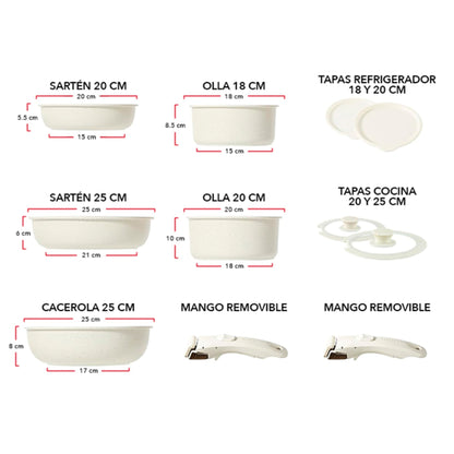 Batería De Cocina Con Mango Removible 11 Pzs Haussen7#Blanco