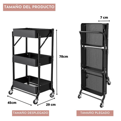 Carro Organizador Plegable De 3 Niveles Santú Home & Deco4#Negro