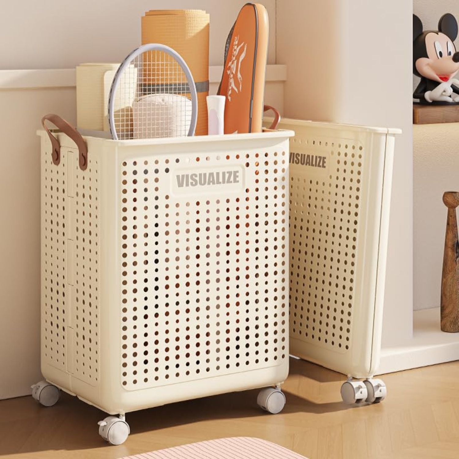 Cesta Plegable con Ruedas y Asas Santú Home & Deco2#Beige