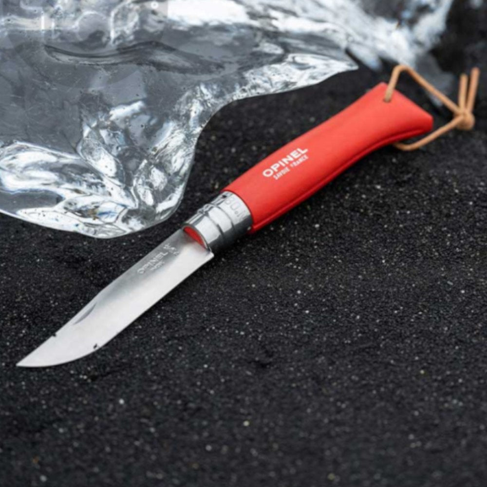 Cuchillo Trekking N°08 + Funda De Cuero Opinel2#Rojo