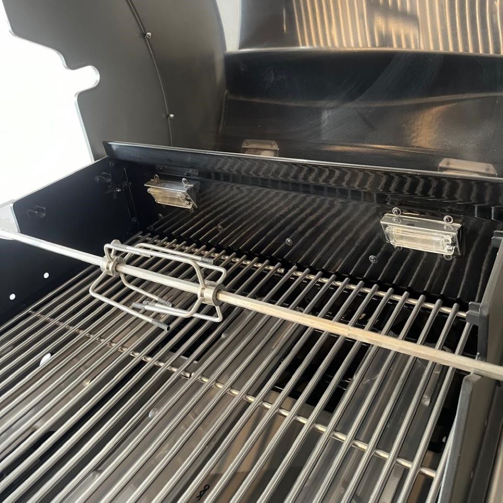 Parrilla a Gas Empotrada de 4 Quemadores + Spiedo con Motor Kinggrill6#Plata