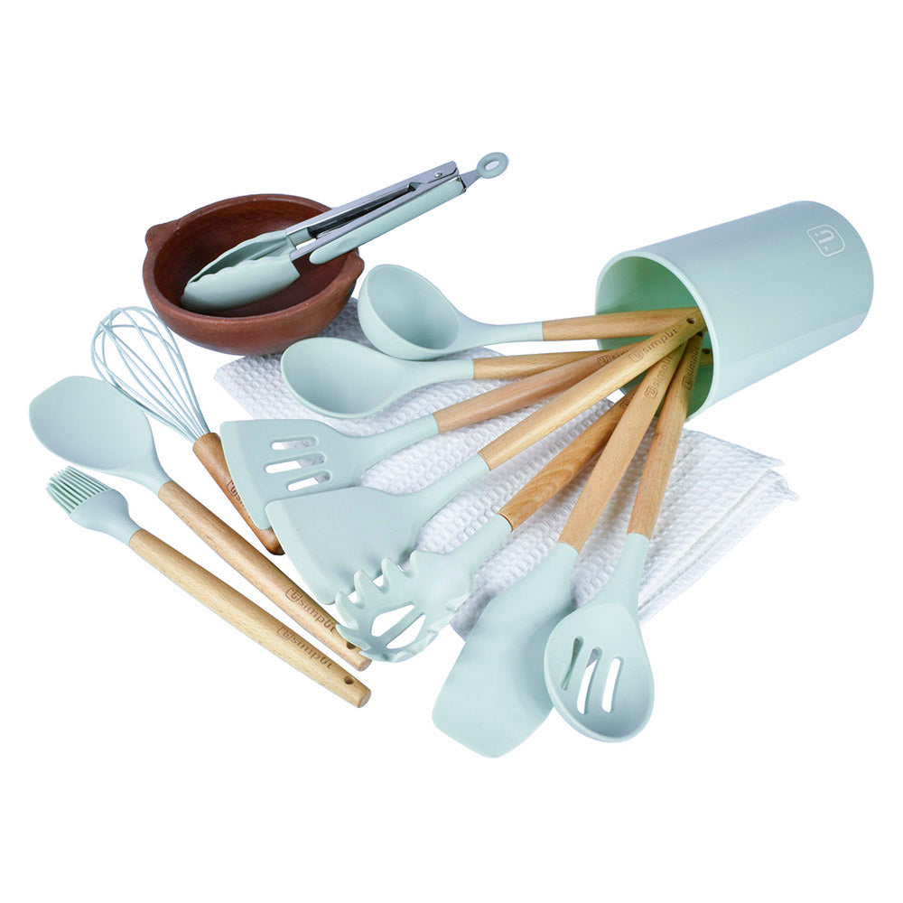 Kit Batería Cocina 7 Pza + Set 12 Utensilios Simplit5#Cobre|Azul