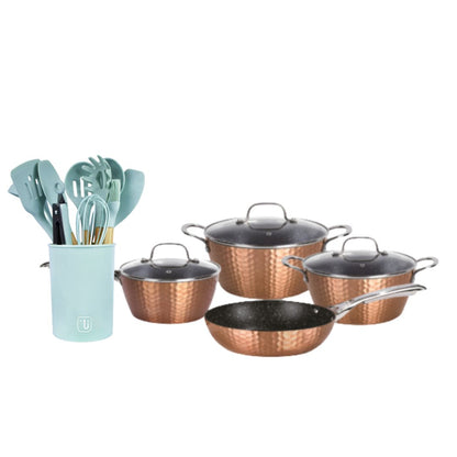 Kit Batería Cocina 7 Pza + Set 12 Utensilios Simplit1#Cobre|Azul