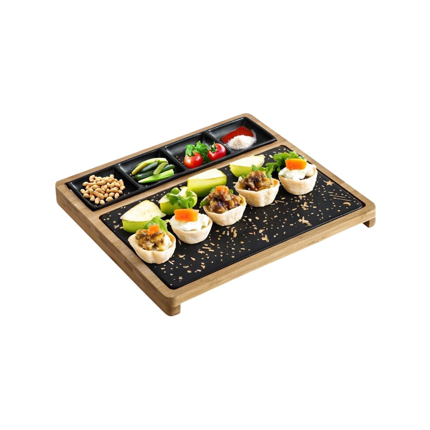 Plato Sushi y Aperitivos con Soporte Santú Home & Deco6#Negro