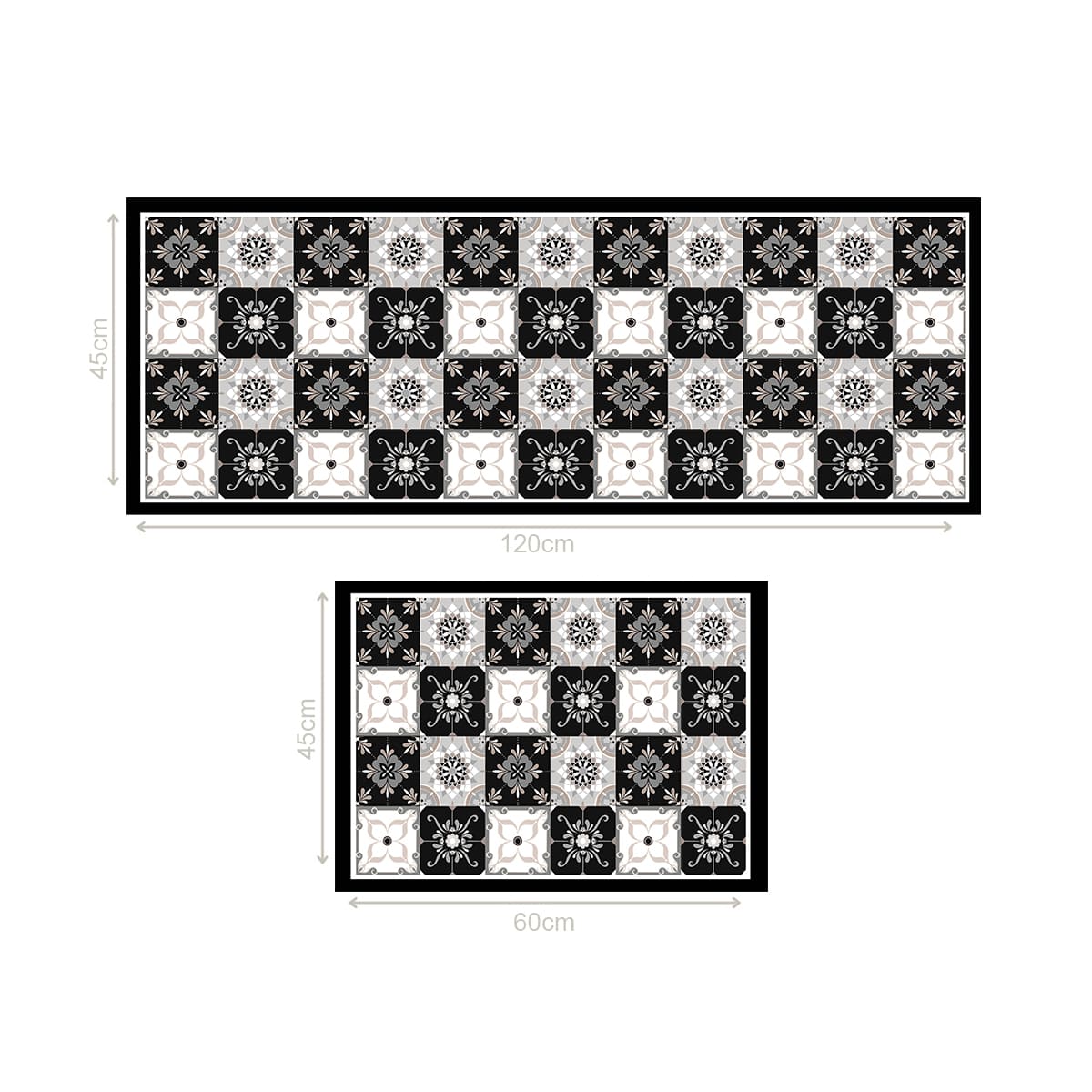 Set 2 Alfombras De Cocina Baldosa Davanti3#Gris