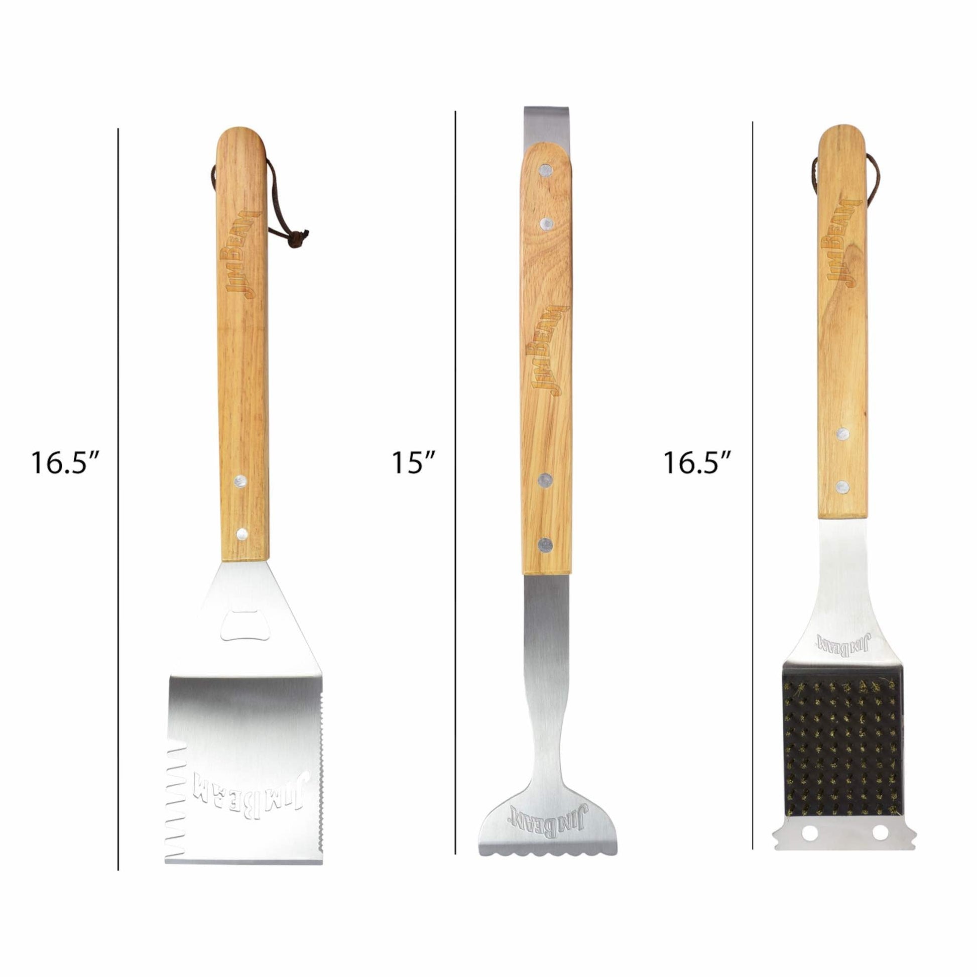 Set 3 Utensilios Para Asados Mango Madera Jim Beam2#Gris