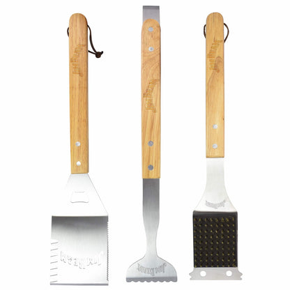 Set 3 Utensilios Para Asados Mango Madera Jim Beam1#Gris