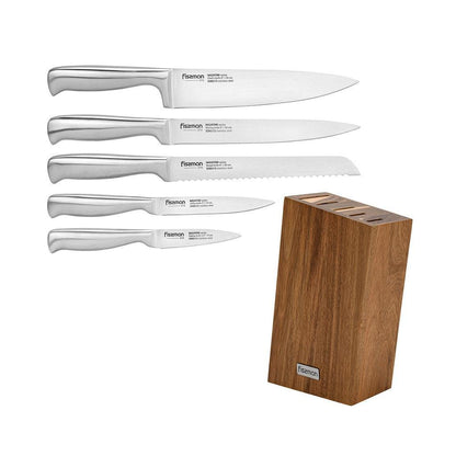 Set De 5 Cuchillos Nagatomi + Base De Madera Fissman2#Acero