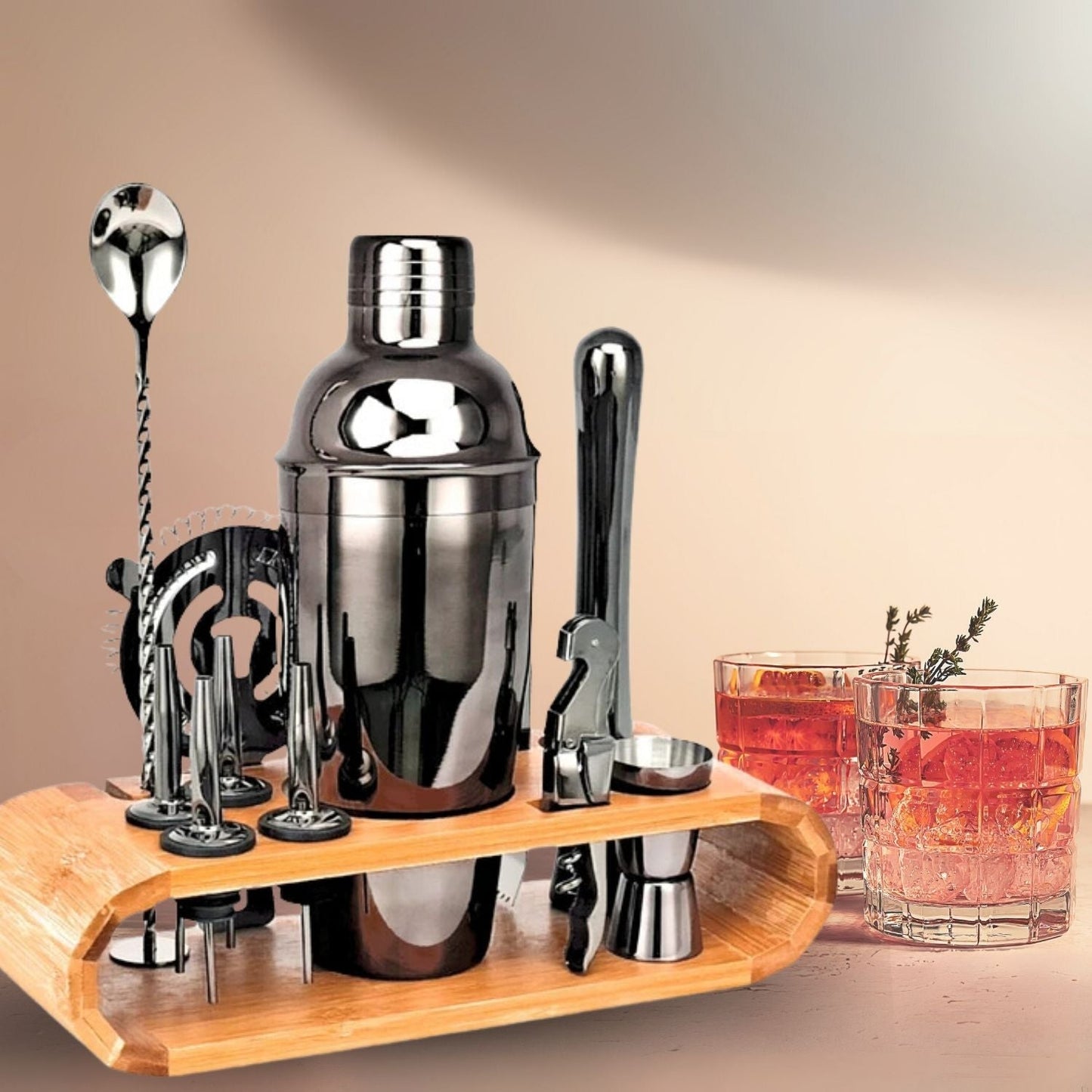 Set De Coctelería 11 Piezas con Soporte Santú Home & Deco1#Negro