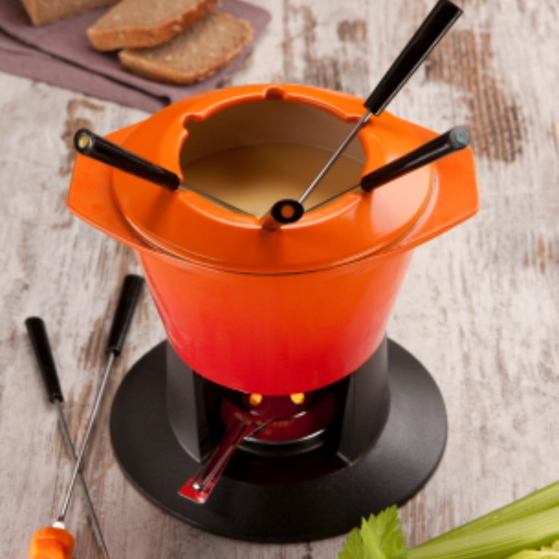 Set Fondue Oval Volcánico Le Creuset1#Naranjo