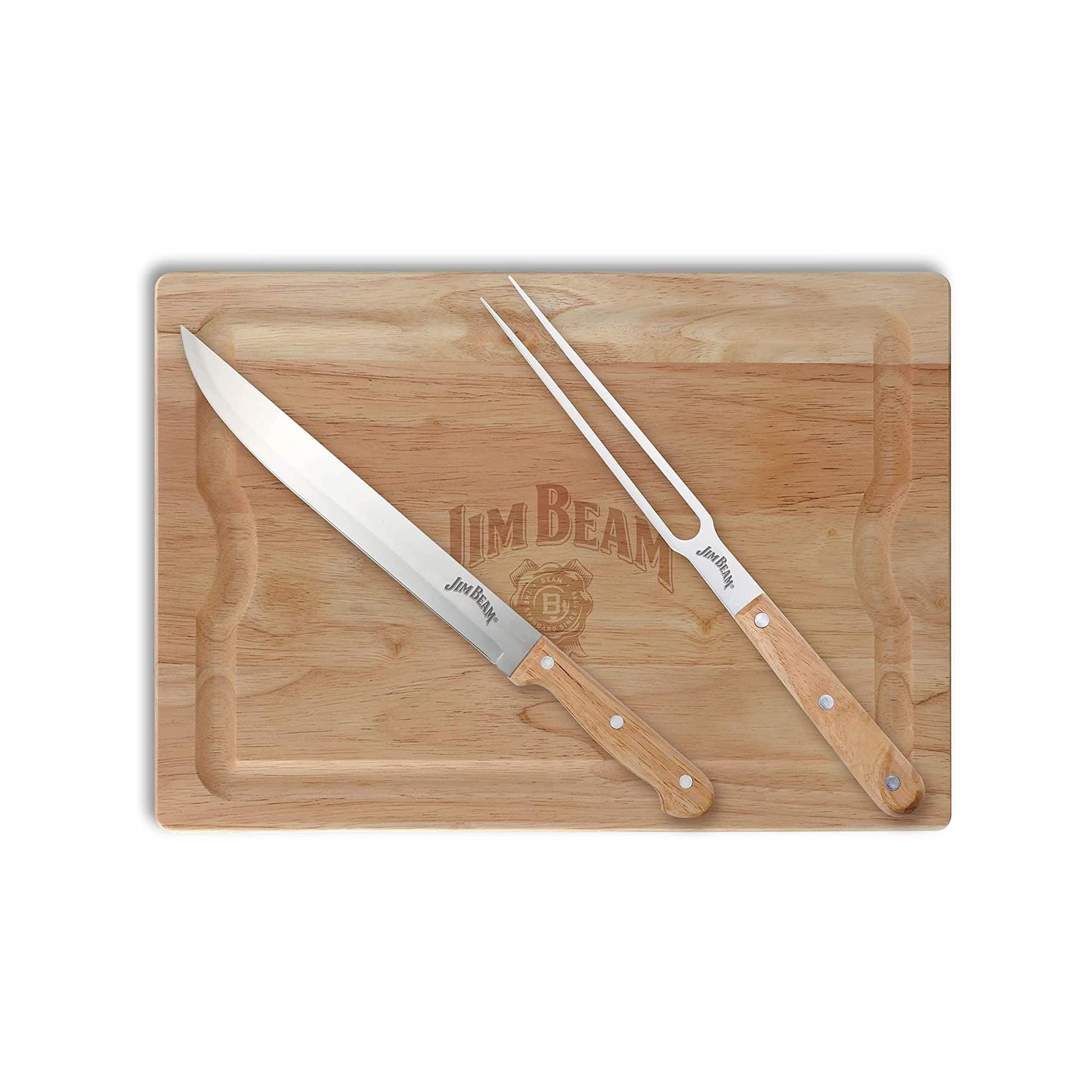 Set Tabla Madera con Cuchillo Y Tenedor Parrillero Jim Beam1#Café