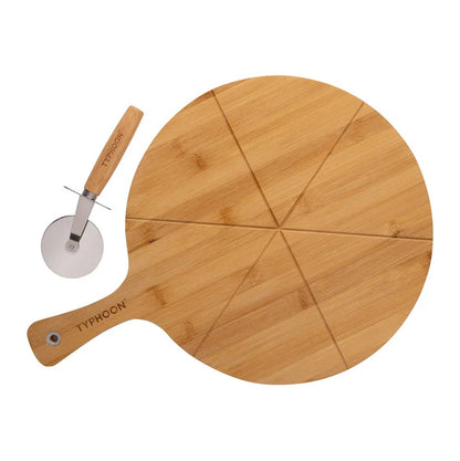 Set Tabla Pizza Bambú Y Cortador Typhoon3#Madera