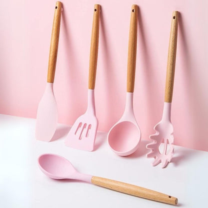 Set Utensilios de Cocina Silicona 11 Piezas Santú Home & Deco3#Rosa