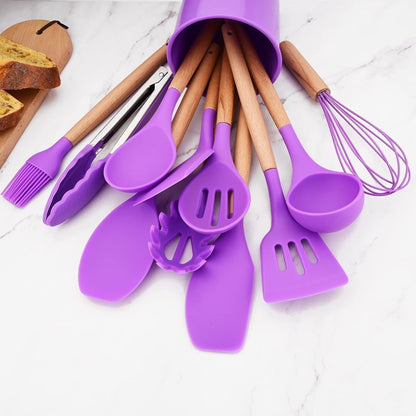 Set Utensilios de Cocina Silicona 11 Piezas Santú Home & Deco6#Púrpura