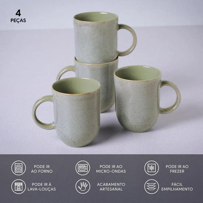 Set 4 Tazones Greengranite Stoneware 330 Ml Aires Deco Home4#Verde|blanco