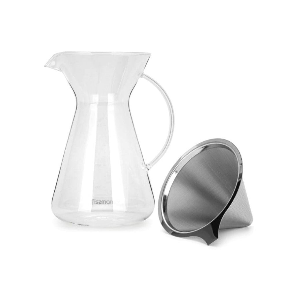 Cafetera Manual Pour Over Filtro De Acero 900 Ml Fissman3#Vidrio