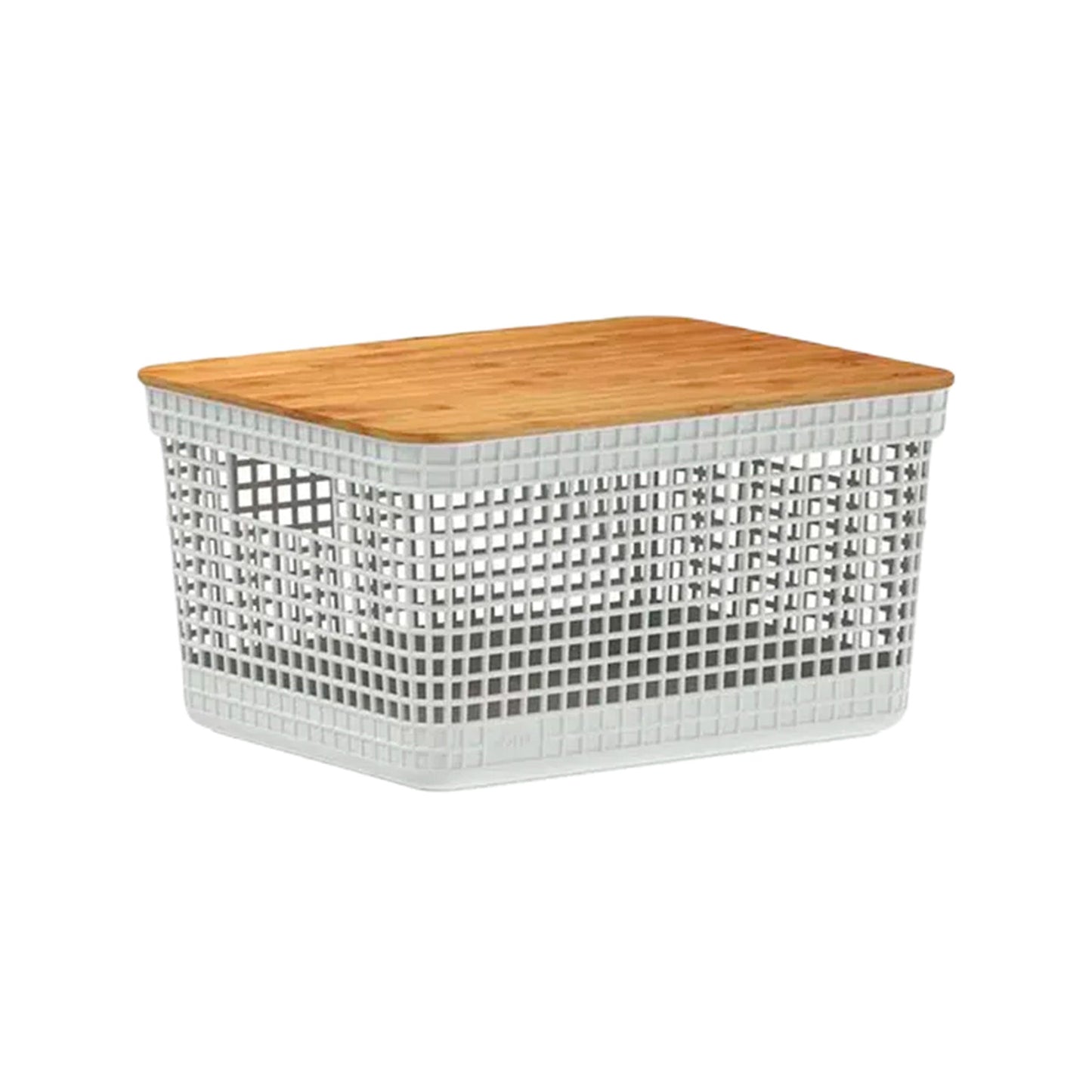 Cesta Grid Con Tapa De Bambú 8 Lts2#Blanco