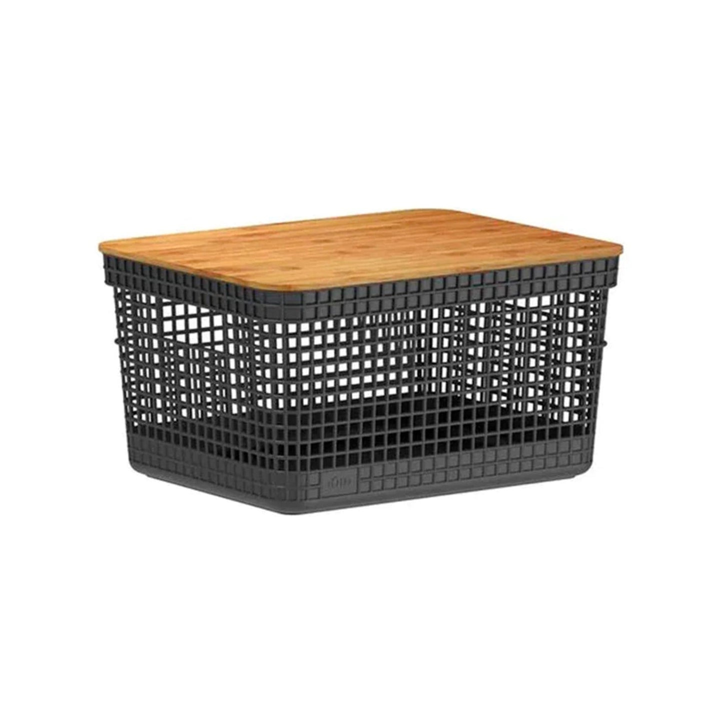 Cesta Grid Con Tapa De Bambú 8 Lts1#Negro