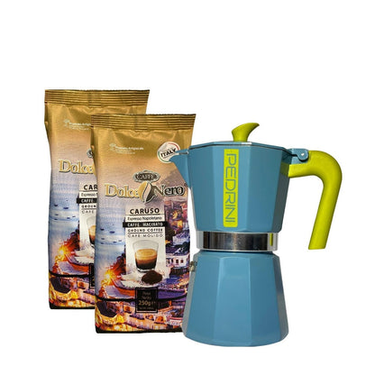 Pack Cafetera para 6 Tzs + 1/2 Kg Café Grano Molido Dolcenero4#Azul