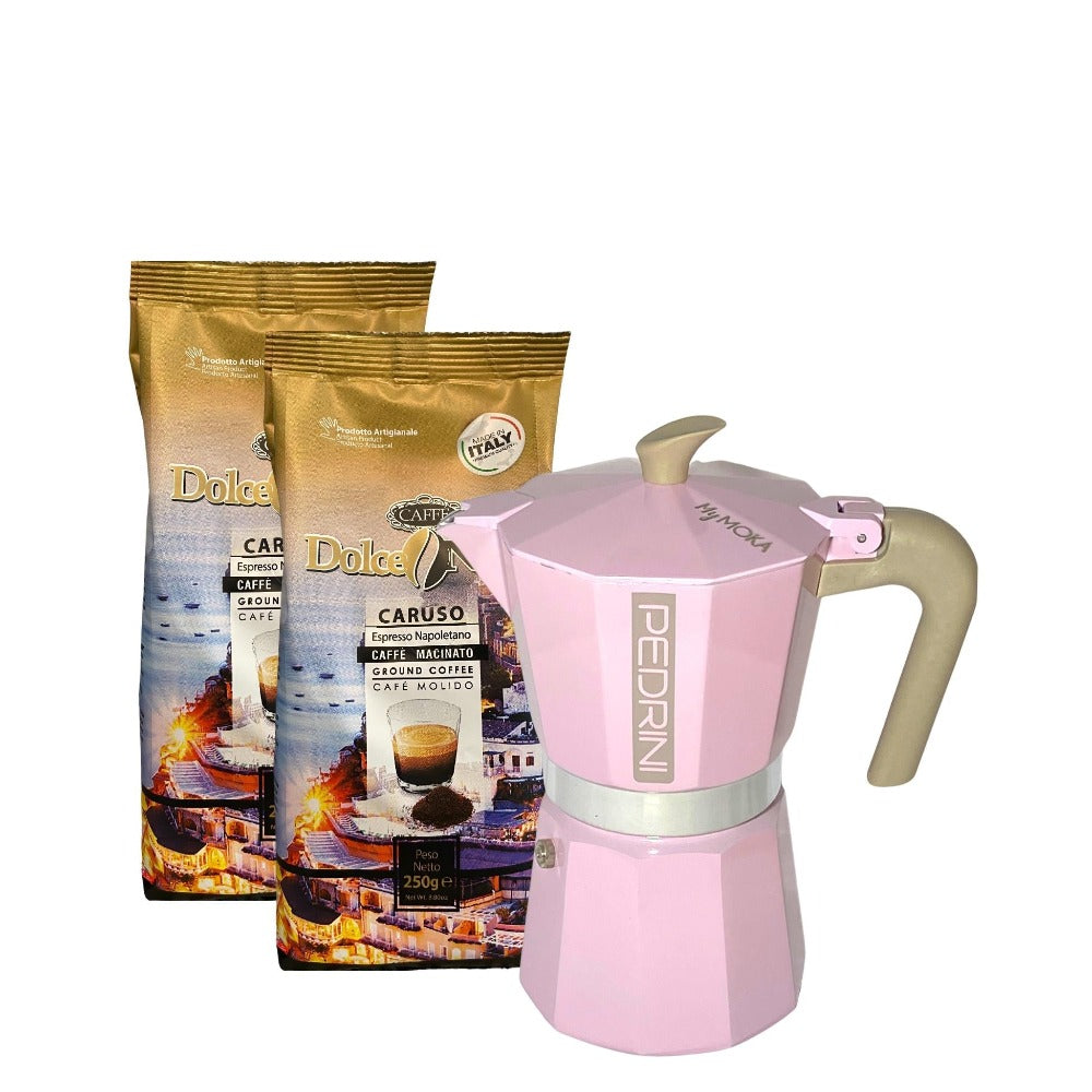 Pack Cafetera para 6 Tzs + 1/2 Kg Café Grano Molido Dolcenero5#Rosado