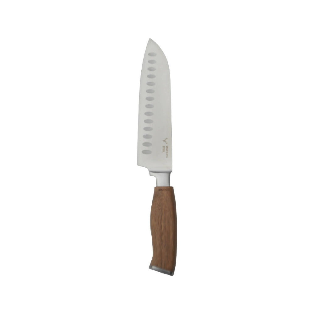 Cuchillo Acero Inoxidable Santoku Con Mango De Madera2#Café