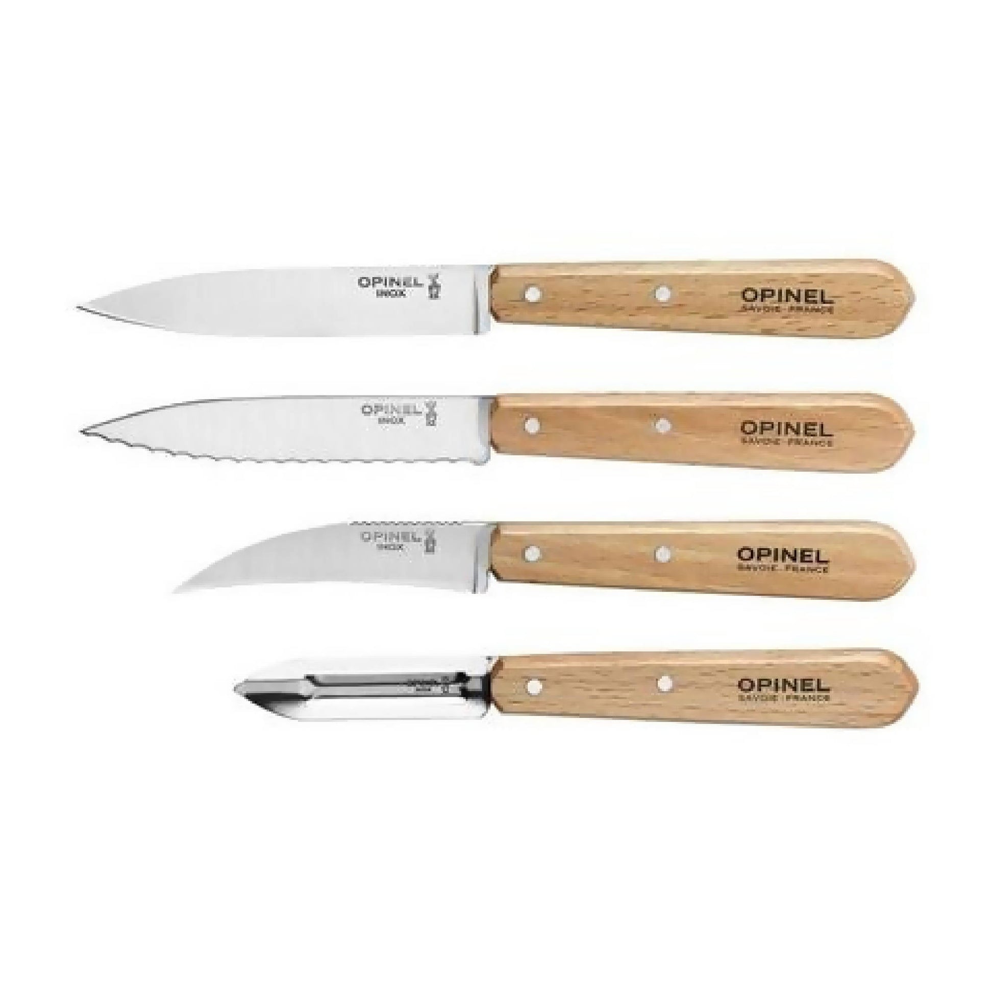 Set 3 Cuchillos + Pelador Les Essentiels Olivewood Opinel1#Madera